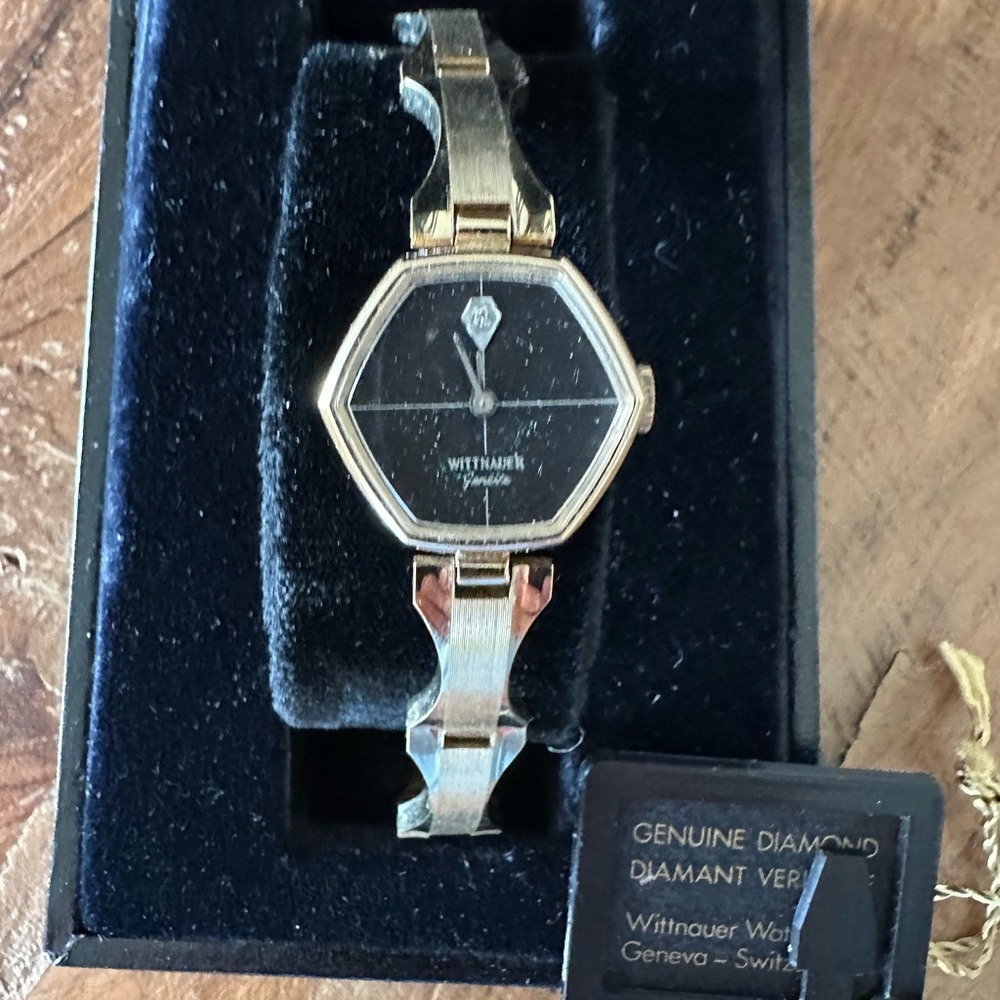 Vintage Woman’s Wittnauer Geneva Gold and Black Watch
